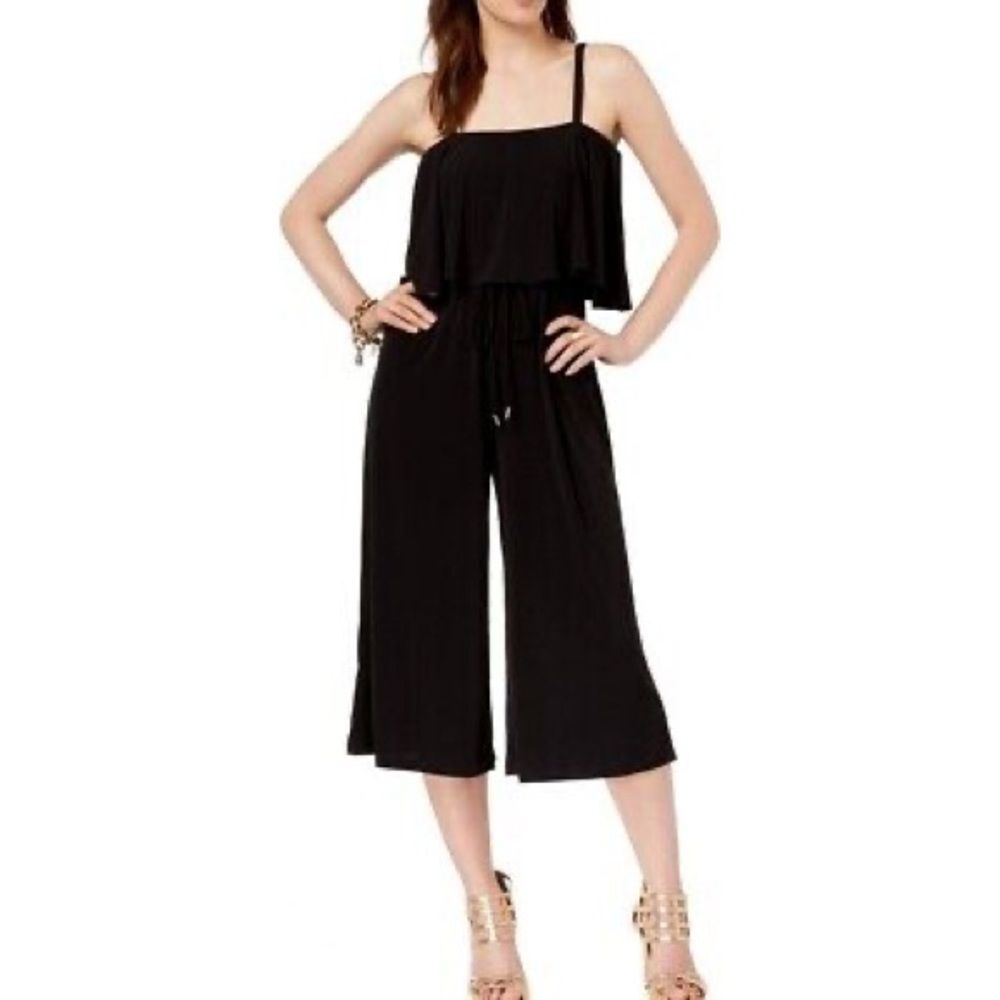 MICHAEL KORS Black Ruffled Cropped Wide Leg Jumpsuit Sz S